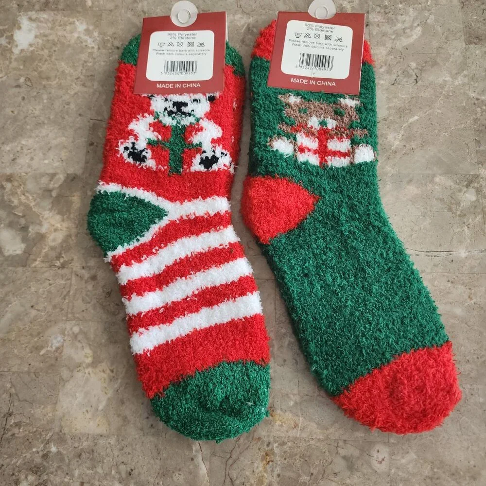 Women's Colorful Christmas Fluffy Socks (2pk)